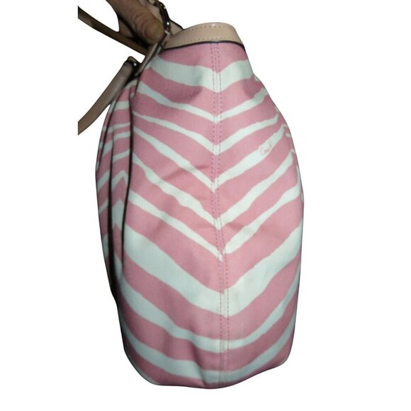 COACH Devin Tote & Peyton Long Wallet Tulle Zebra Stripe Print Cream & Pink - Picture 4 of 16